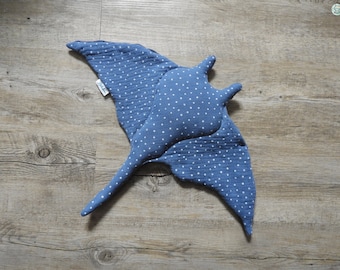 Denim Blue Stuffed Manta Ray Toy for Baby and Kid - Personalized Name Option - Unique Baby Shower Gift