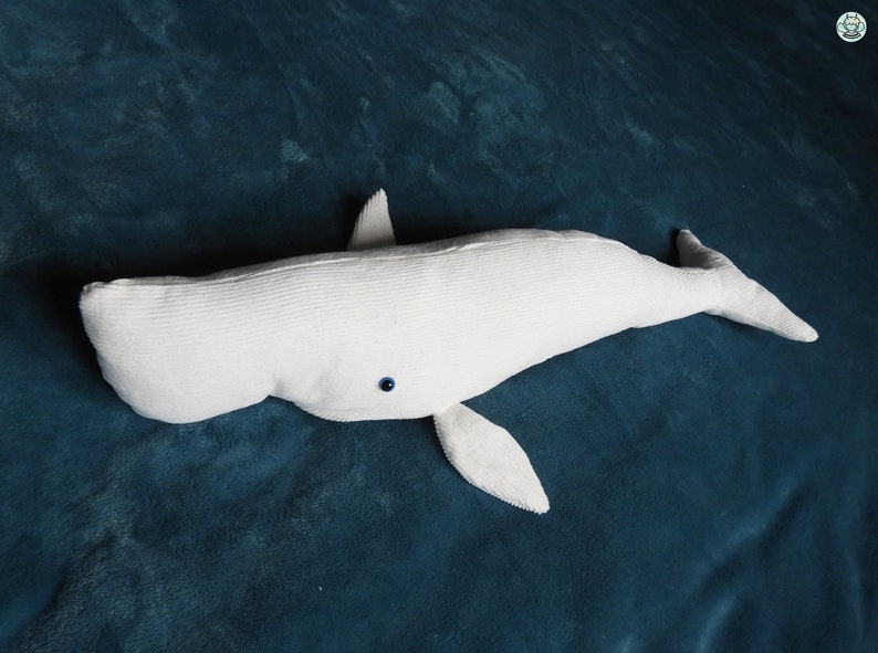 Big stuffed white sperm whale, handmade albino sperm whale plushie, soft cuddle stuffed animal, ocean plush decoration, newborn doudou image 3