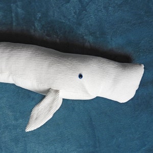 Big stuffed white sperm whale, handmade albino sperm whale plushie, soft cuddle stuffed animal, ocean plush decoration, newborn doudou image 8