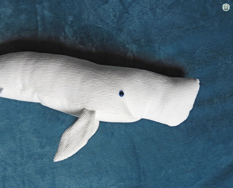 Big stuffed white sperm whale, handmade albino sperm whale plushie, soft cuddle stuffed animal, ocean plush decoration, newborn doudou image 8