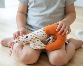 Handmade Shrimp plush — Soft marine crustacean toy, an original gift for kids