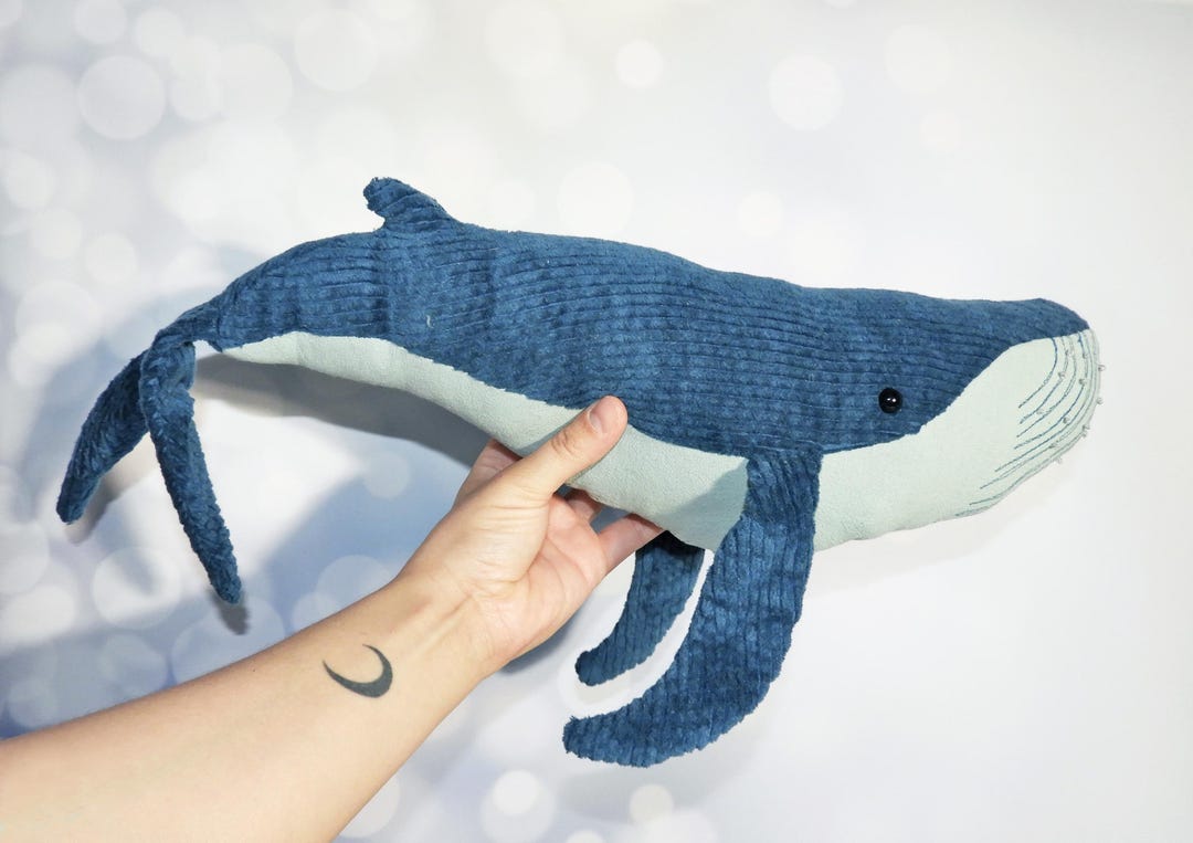 Big Stuffed Blue Humpback Whale Made of Corduroy and Cotton and Embroidery Details Etsy