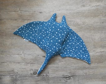 Handmade Green Manta-Ray Plush with Stars - Ocean Stuffed Animal - Personalized Name - Gift for Babies and Kids