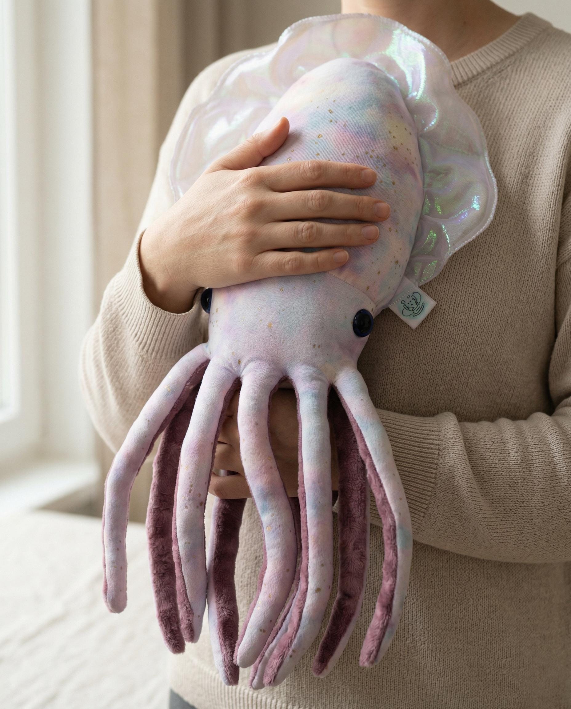Large Cuttlefish Stuffed Animal Handmade Pastel Sea Creature Ocean