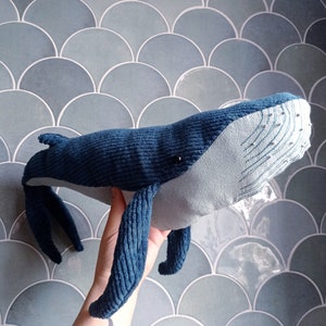 Big Blue Stuffed Whale Handmade Plushie Ocean Animal Big Humpback Whale Baby Doudou Cuddle Soft Toy Plush Pillow Whale image 6