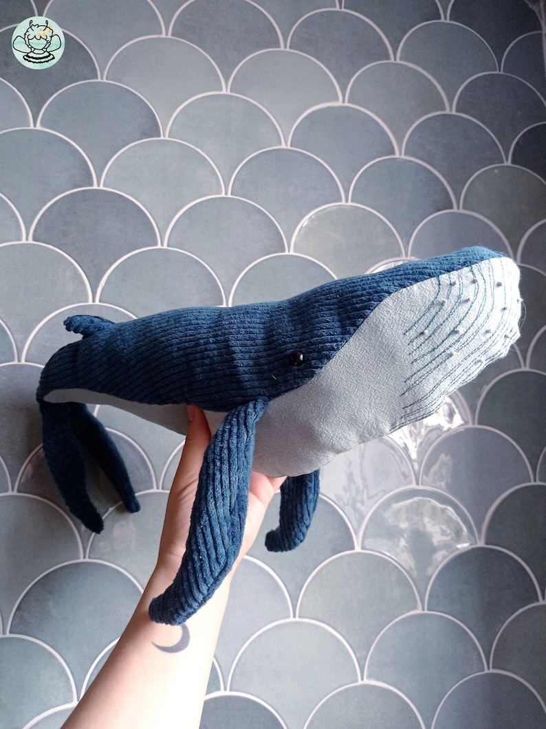 Big Blue Stuffed Whale Handmade Plushie Ocean Animal Big Humpback Whale Baby Doudou Cuddle Soft Toy Plush Pillow Whale image 6