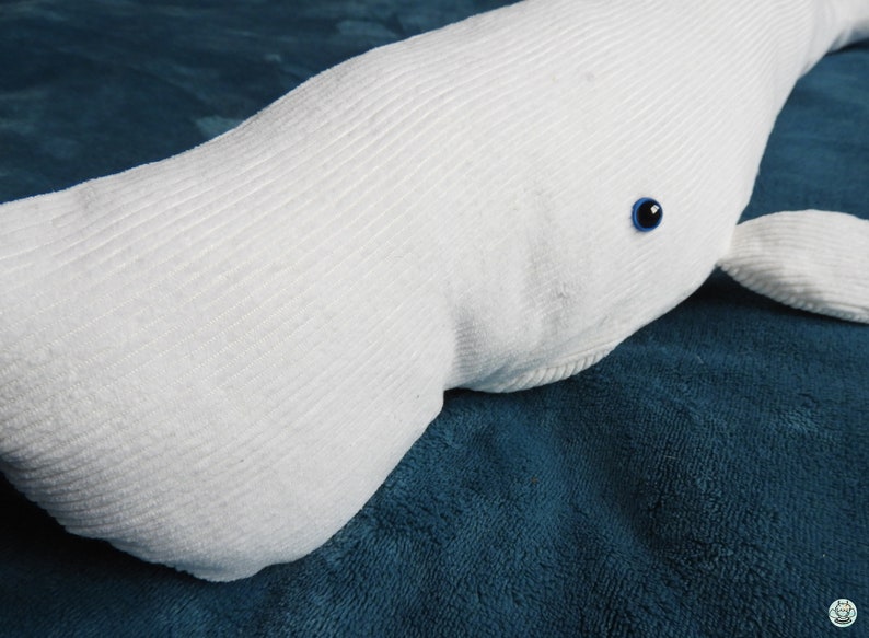 Big stuffed white sperm whale, handmade albino sperm whale plushie, soft cuddle stuffed animal, ocean plush decoration, newborn doudou image 2