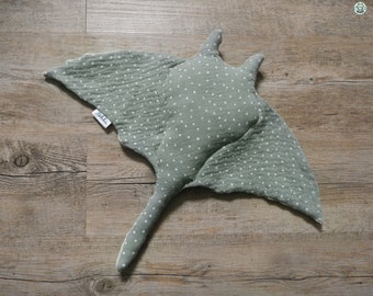 Soft Green Stuffed Manta Ray Toy for Baby and Kid - Personalized Name Option - Unique Baby Shower Gift