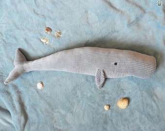 Big stuffed sperm whale, handmade gray sperm whale plushie, soft cuddle stuffed animal, ocean plush, baby room decoration, newborn doudou