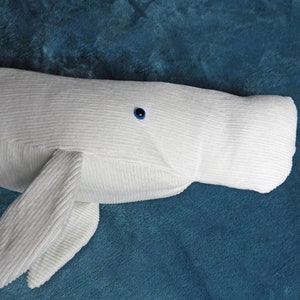 Big stuffed white sperm whale, handmade albino sperm whale plushie, soft cuddle stuffed animal, ocean plush decoration, newborn doudou image 10