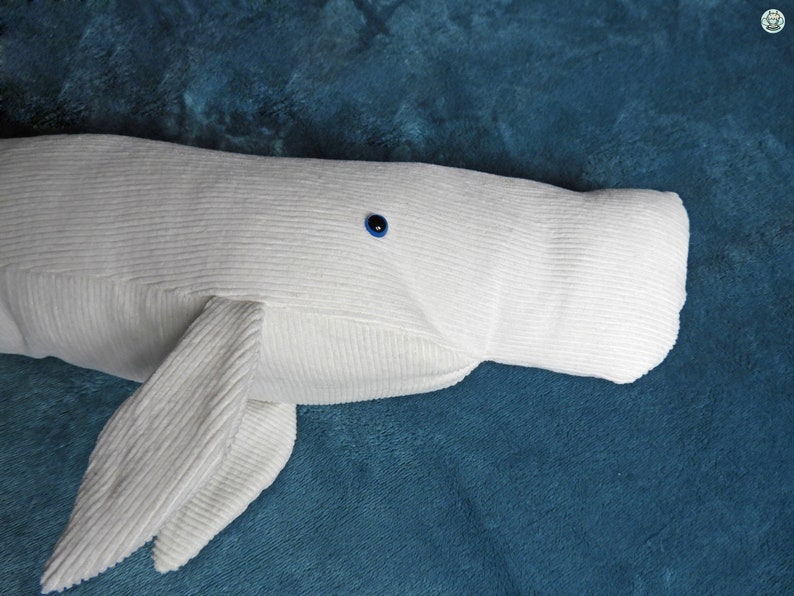 Big stuffed white sperm whale, handmade albino sperm whale plushie, soft cuddle stuffed animal, ocean plush decoration, newborn doudou image 10