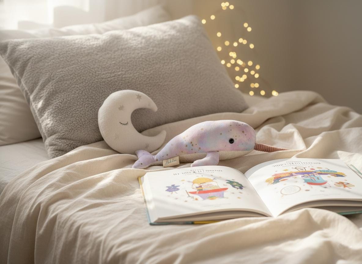 パステルカラーのミニイッカク – 水彩画のぬいぐるみクジラ。かわいい