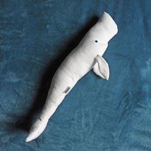 Big stuffed white sperm whale, handmade albino sperm whale plushie, soft cuddle stuffed animal, ocean plush decoration, newborn doudou image 1