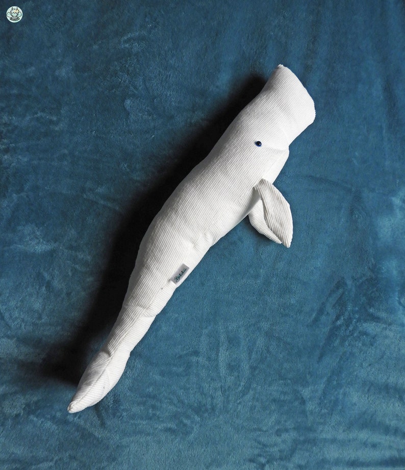 Big stuffed white sperm whale, handmade albino sperm whale plushie, soft cuddle stuffed animal, ocean plush decoration, newborn doudou image 1