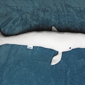 Big stuffed white sperm whale, handmade albino sperm whale plushie, soft cuddle stuffed animal, ocean plush decoration, newborn doudou image 9