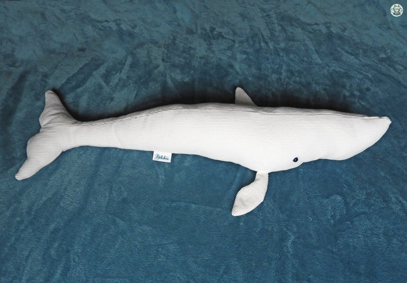 Big stuffed white sperm whale, handmade albino sperm whale plushie, soft cuddle stuffed animal, ocean plush decoration, newborn doudou image 9