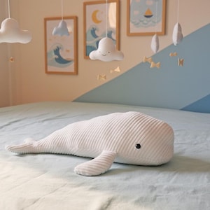 Handmade Big Stuffed Beluga Whale - White Beluga Plushie - Artic and Ocean Animal Lovers - Babies and Kids Gift