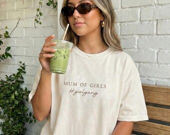 Mum Of Girls Slogan T-Shirt: Girl Gang, Mum Life - Ring-Spun Cotton
