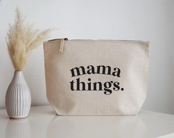 Mama Things Canvas Zip Pouch | Canvas Makeup Pouch, Zipper Pouch, Slogan Pouch, Clutch Bag, Cosmetic Bag, Toiletry Bag, Gift For Mum, Mama