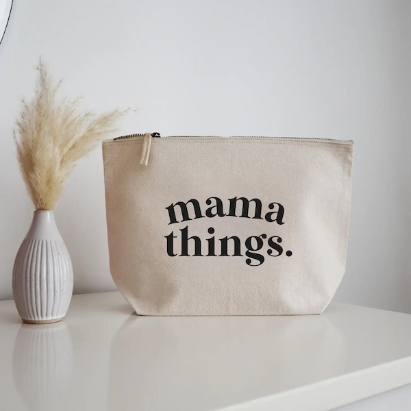 Mama Things Canvas Zip Pouch | Canvas Makeup Pouch, Zipper Pouch, Slogan Pouch, Clutch Bag, Cosmetic Bag, Toiletry Bag, Gift For Mum, Mama