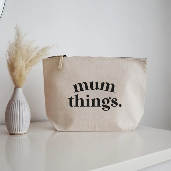 Mum Things Canvas Zip Pouch | Canvas Makeup Pouch, Zipper Pouch, Slogan Pouch, Clutch Bag, Cosmetic Bag, Toiletry Bag, Gift For Mum,Birthday