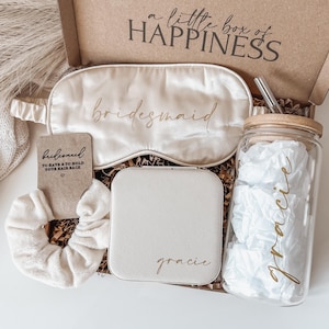 Bridesmaid, Maid Of Honour & Flower Girl Gift Boxes | Bridesmaid Proposal, Personalised Jewellery Box, Iced Coffee Glass Tumbler, Wedding
