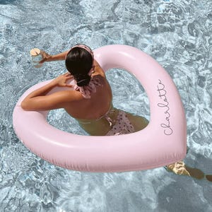 Personalised Pink Heart Pool Float | Bridal Party Decor, Rubber Ring, Heart Float Pink, Beach, Pool Party, Vacation, Holiday, Honeymoon
