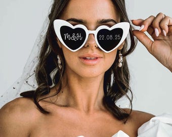 Personalised Heart-shaped Sunglasses | Wedding Favours, Bridal Showers, Bridesmaid Gifts, Party Keepsakes, Hen Party, Bachelorette, Mr & Mrs