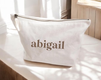 Personalised Name Canvas Zip Pouch | Cosmetic & Wash Bag, Custom Stationery Pouch, Personalised Accessory Bag, Makeup Bag, Travel Pouch