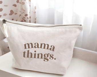 Mama Things Canvas Zip Pouch | Canvas Makeup Pouch, Zipper Pouch, Slogan Pouch, Clutch Bag, Cosmetic Bag, Toiletry Bag, Gift For Mum, Mama