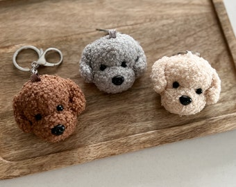 Crocheted Dog Face Keyring | Charm Keyring, Gift For Her, Gifts For Him, Cockapoo, Doggie, Dog Lover, Stocking Fillers, 3D Dog Face