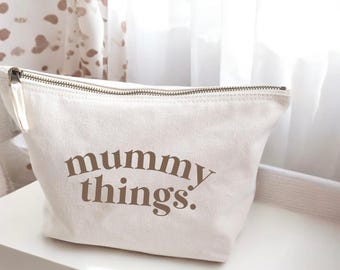 Mummy Things Canvas Zip Pouch | Canvas Makeup Pouch, Zipper Pouch, Slogan Pouch, Cosmetic Bag, Toiletry Bag, Gift For Mummy, Birthday Gift
