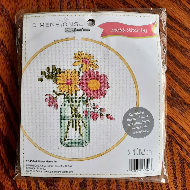 Flower Mason Jar Dimensions Cross Stitch Kit Etsy