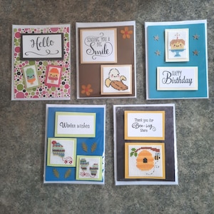 Finished Cross Stitched Cards - Choose from Hello, Sending You a Big Smile, Happy Birthday, Winter Wishes, Thank You for Bee-ing There