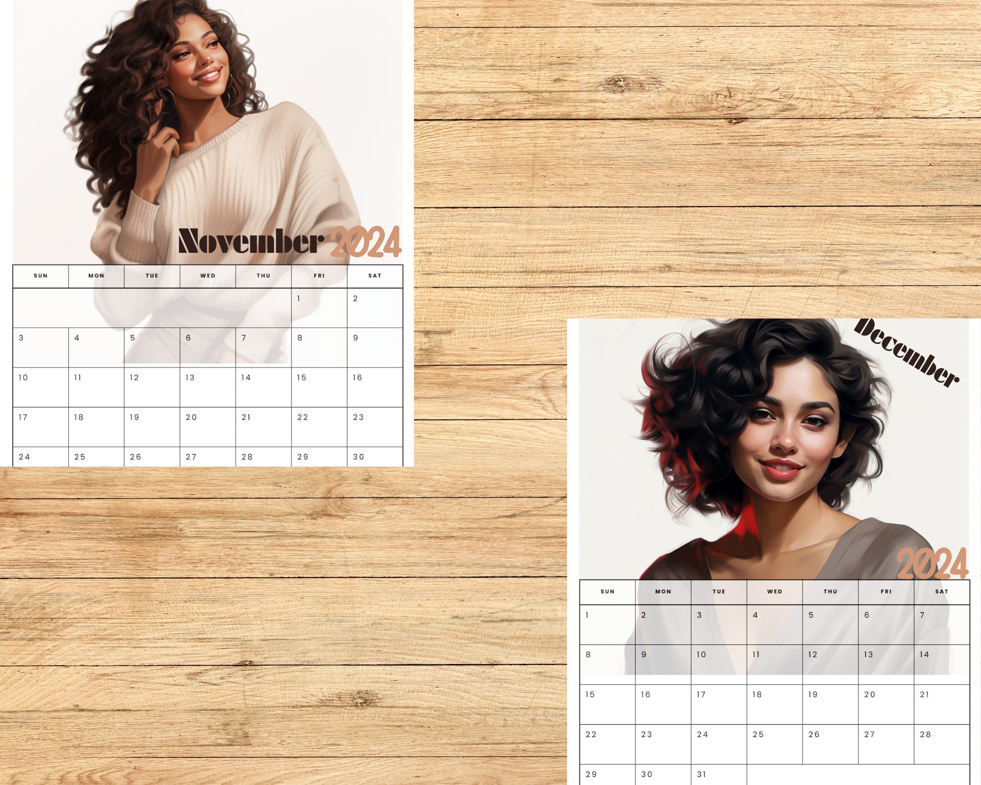 2024 Printable Calendar Stunning Latina Women Lovely Etsy