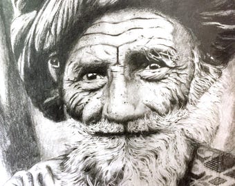 Desenho a lápis de um velho