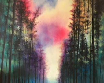 Pintura acrílica de floresta sobre tela