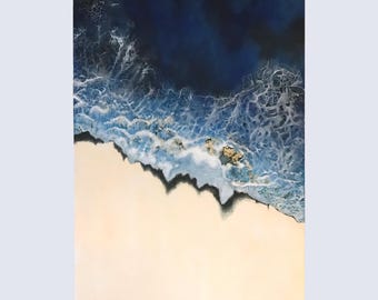 Pintura de praia, areia e ondas