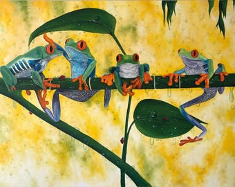 Pintura de uma família de sapos