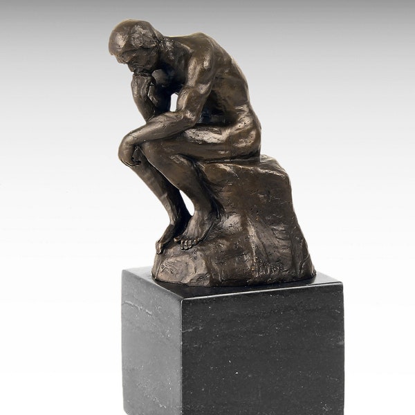 Sculpture en bronze de la base en marbre de la statue du penseur, figurine en bronze massif, conçue par Auguste Rodin, cadeau de pendaison de crémaillère de qualité supérieure.