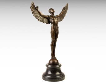 Icarus Bronze Statue Large Bronze Sculpture on Marble Base, Greek Mythology Greek Sculpture, Man with Wings Home Decor Personalized Gift