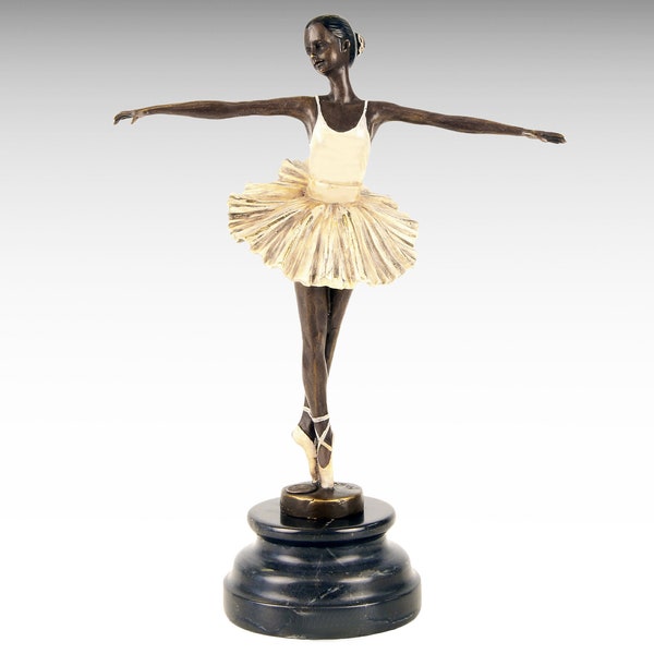 Bronze Ballet Dancer Statue Bronze Sculpture of Ballerina on Marble Base, Dancing Girl Bronze Statue Shabby Ballet Ornament Metal Sculpture