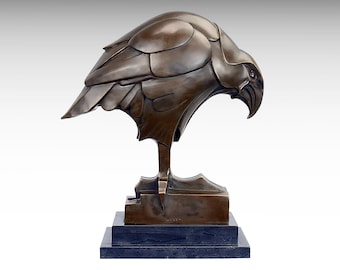 Grande statue d'aigle art déco en bronze sur socle en marbre, statue en bronze de style cubiste, sculpture en métal, art grand oiseau sauvage, figurine animalière, idée cadeau