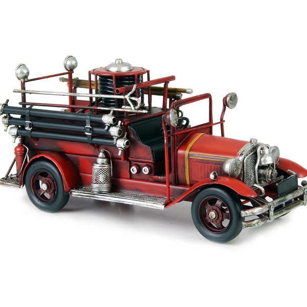 Modelo de metal de coche de bomberos rojo, camión de bomberos de estilo vintage, idea de regalo de bombero de la brigada de bomberos del vehículo de bombero, decoración de escritorio rústica retro