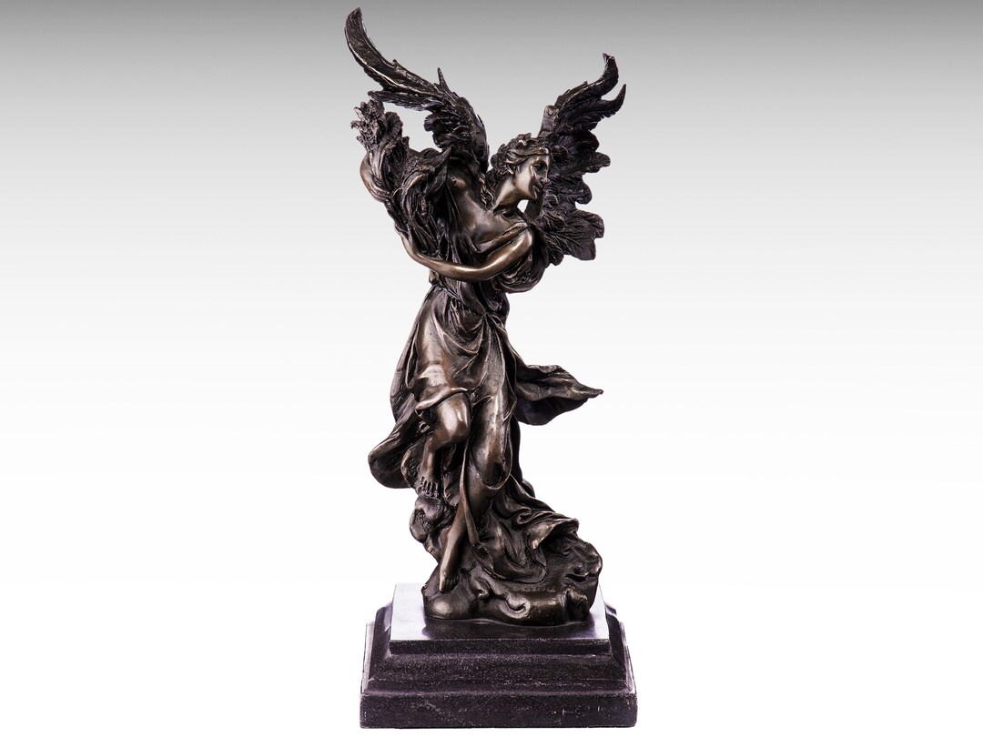 Bronze Sculpture of Angel With Bundle of Wheat Bronze Statue on Marble