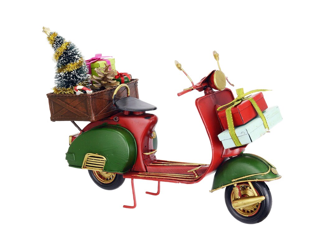 Christmas Vespa Scooter Metal Model, Vintage Scooter With Holiday
