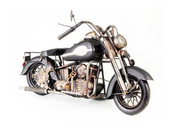Moto noire, modèle en métal oldschool, modèle de moto ancienne