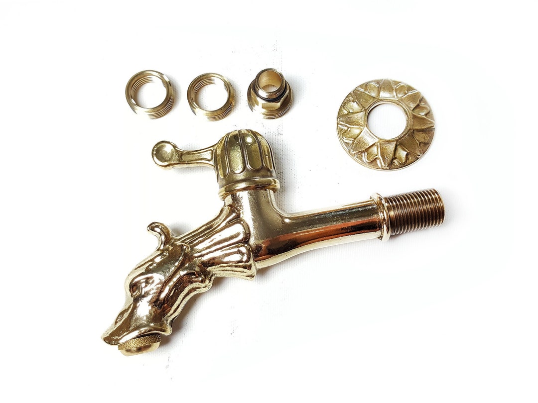 Brass Faucet Gargoyle Head Outdoor Garden Faucet Antique Etsy