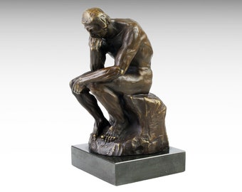 Large The Thinker Bronze Statue, Bronze Sculpture on Marble Base, Design by A. Rodin, Antique Art Interior Decor Luxury Housewarming Gift