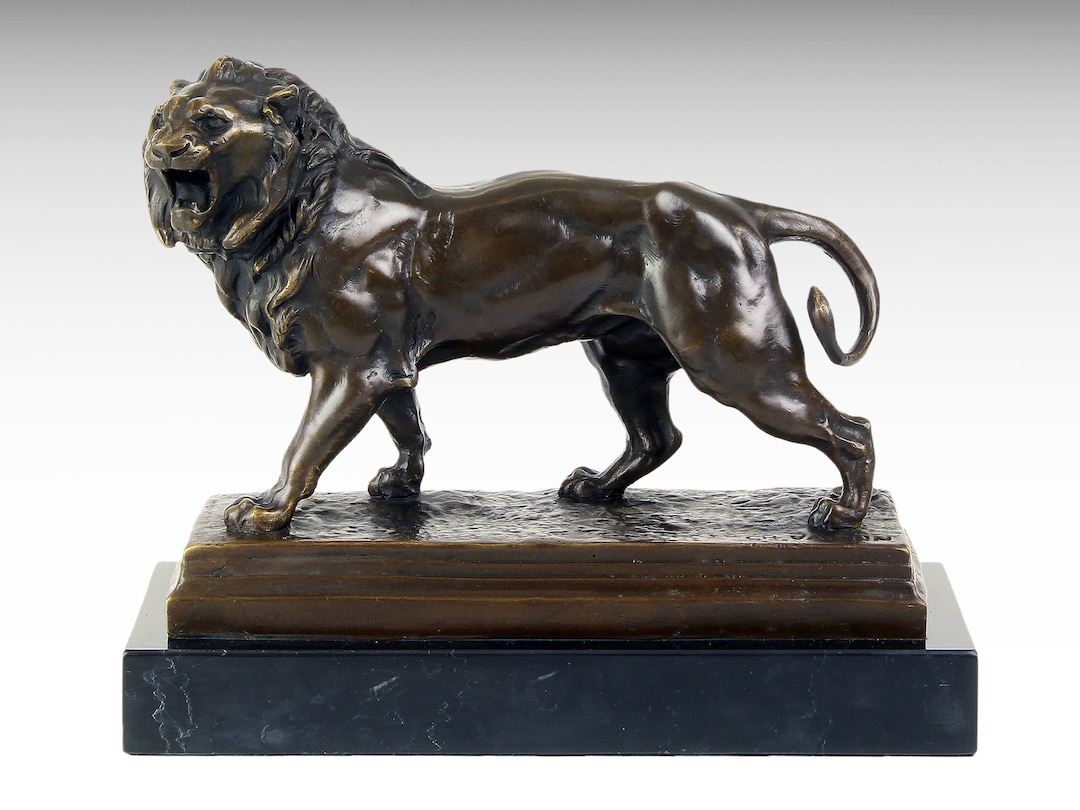 Bronze Lion Sculpture, Big Wild Cat Statue Modern Bronze Statue Marble